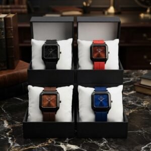 Square dial watch for men and women with silicone strap in black, red, brown and blue colors - GenZ Bazar